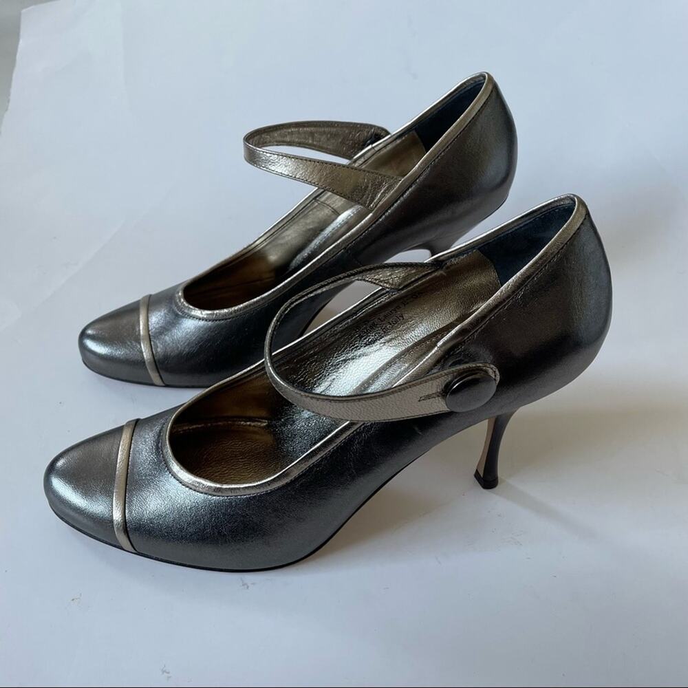 Coach Lauryn Mary Jane Heels Made in Italy Silver Pewter Metallic New 10